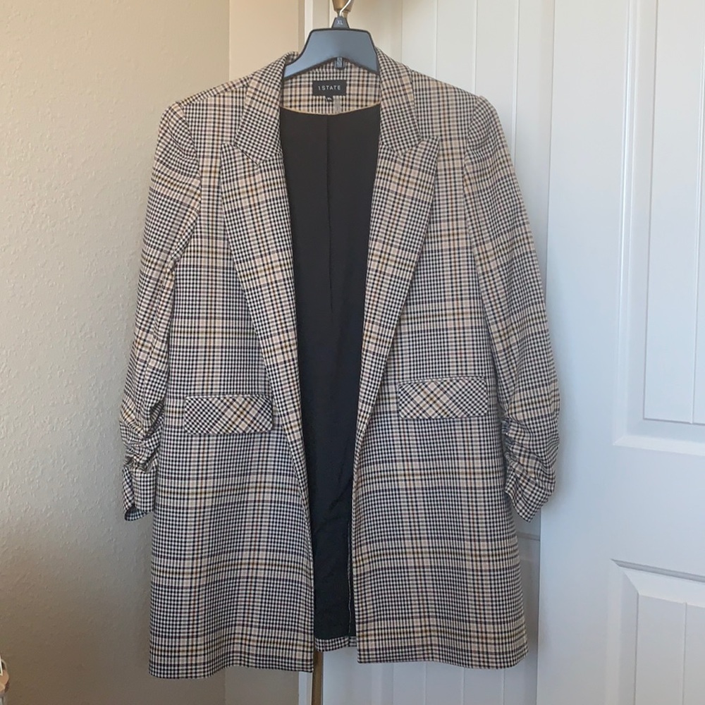 Long Plaid Blazer Coat